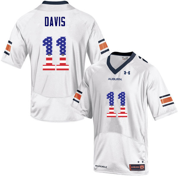 Men #11 Kyle Davis Auburn Tigers USA Flag Fashion College Football Jerseys-White